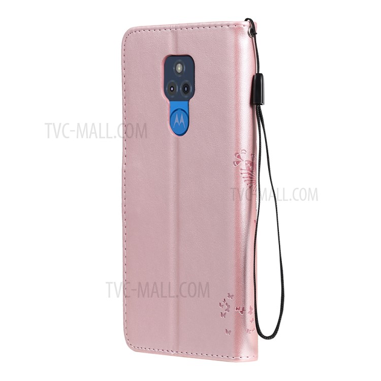 Imprinted Cat Tree Leather Phone Case with Stand Wallet for Motorola Moto G Play (2021) - Rose Gold-3