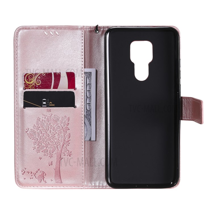Imprinted Cat Tree Leather Phone Case with Stand Wallet for Motorola Moto G Play (2021) - Rose Gold-5