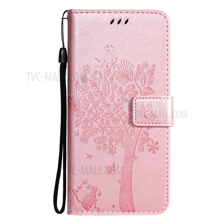 Imprinted Cat Tree Leather Phone Case with Stand Wallet for Motorola Moto G Play (2021) - Rose Gold-6