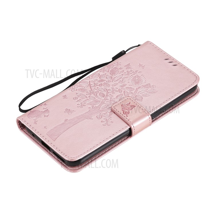 Imprinted Cat Tree Leather Phone Case with Stand Wallet for Motorola Moto G Play (2021) - Rose Gold-8