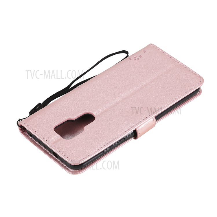 Imprinted Cat Tree Leather Phone Case with Stand Wallet for Motorola Moto G Play (2021) - Rose Gold-9