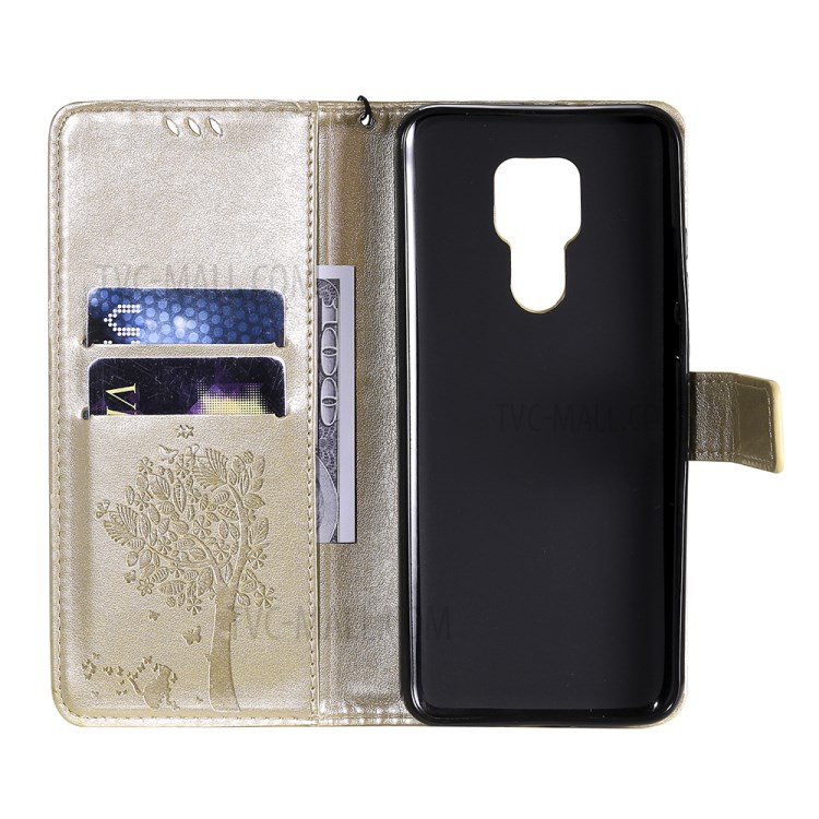 Imprinted Cat Tree Leather Phone Case with Stand Wallet for Motorola Moto G Play (2021) - Gold-5