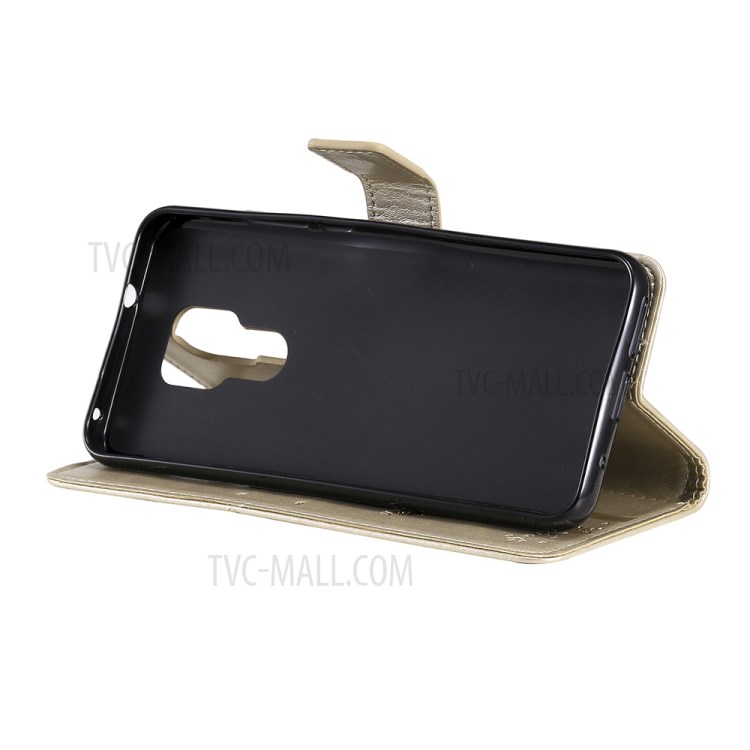 Imprinted Cat Tree Leather Phone Case with Stand Wallet for Motorola Moto G Play (2021) - Gold-7