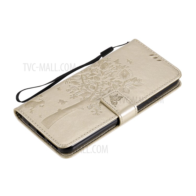 Imprinted Cat Tree Leather Phone Case with Stand Wallet for Motorola Moto G Play (2021) - Gold-8