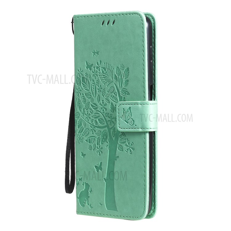 Imprint Cat Tree Full Protection PU Leather Wallet Phone Stand Case Cover with Strap for Motorola Moto G Power (2021) - Green-2