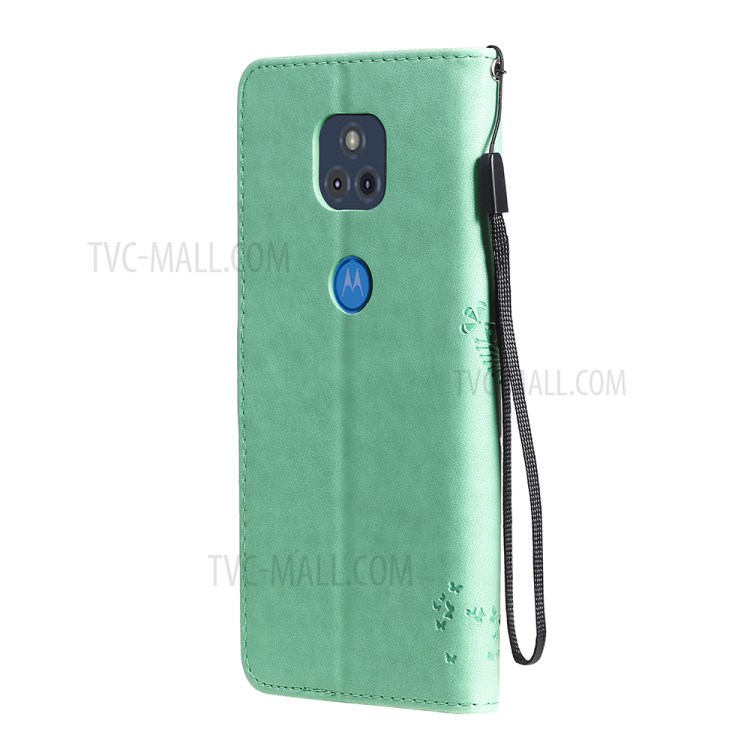 Imprint Cat Tree Full Protection PU Leather Wallet Phone Stand Case Cover with Strap for Motorola Moto G Power (2021) - Green-3