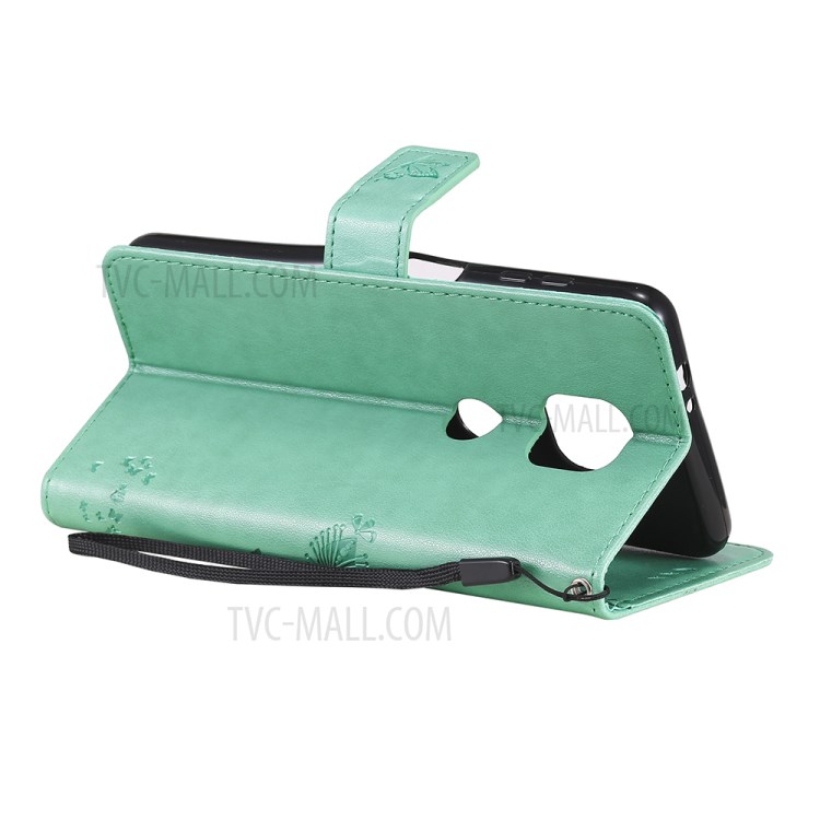 Imprint Cat Tree Full Protection PU Leather Wallet Phone Stand Case Cover with Strap for Motorola Moto G Power (2021) - Green-4