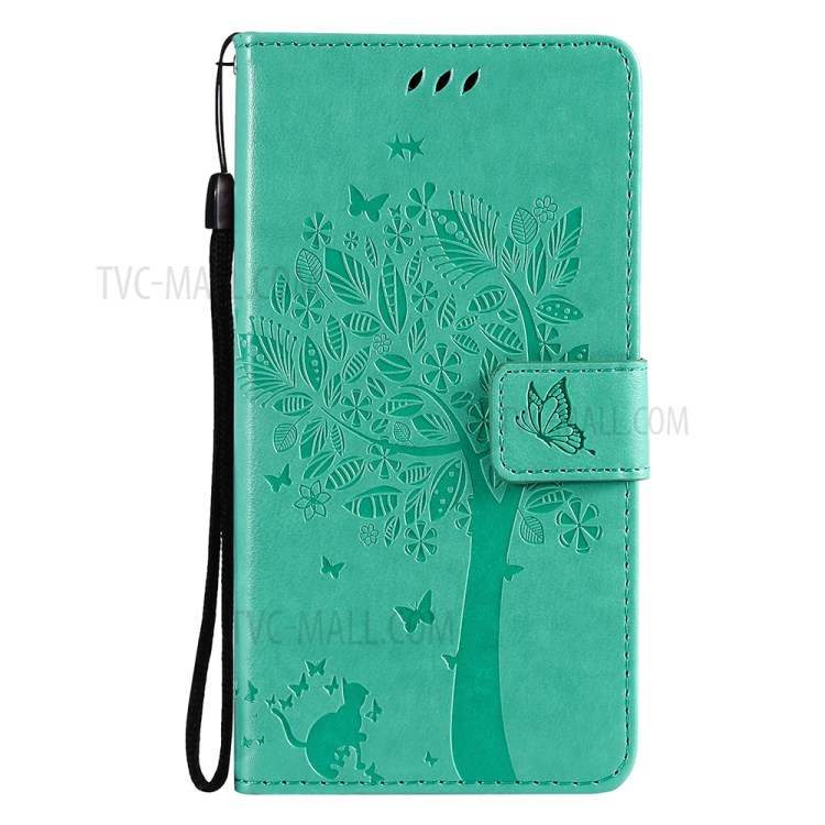 Imprint Cat Tree Full Protection PU Leather Wallet Phone Stand Case Cover with Strap for Motorola Moto G Power (2021) - Green-6
