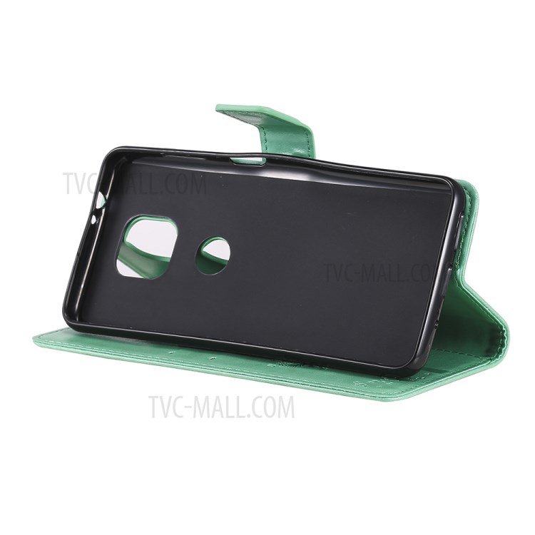 Imprint Cat Tree Full Protection PU Leather Wallet Phone Stand Case Cover with Strap for Motorola Moto G Power (2021) - Green-7
