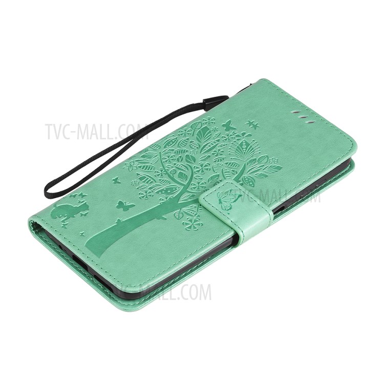 Imprint Cat Tree Full Protection PU Leather Wallet Phone Stand Case Cover with Strap for Motorola Moto G Power (2021) - Green-8
