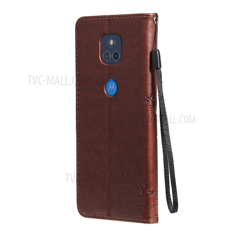 Imprint Cat Tree Full Protection PU Leather Wallet Phone Stand Case Cover with Strap for Motorola Moto G Power (2021) - Coffee-2