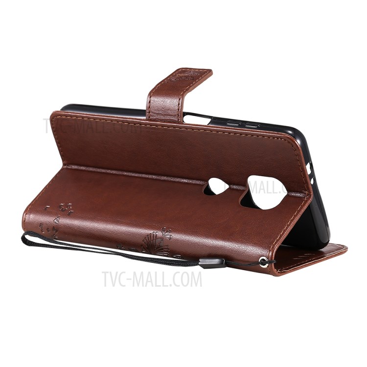 Imprint Cat Tree Full Protection PU Leather Wallet Phone Stand Case Cover with Strap for Motorola Moto G Power (2021) - Coffee-4