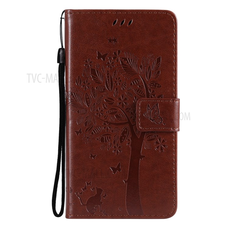 Imprint Cat Tree Full Protection PU Leather Wallet Phone Stand Case Cover with Strap for Motorola Moto G Power (2021) - Coffee-6
