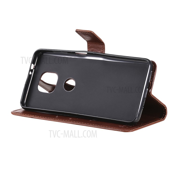 Imprint Cat Tree Full Protection PU Leather Wallet Phone Stand Case Cover with Strap for Motorola Moto G Power (2021) - Coffee-7