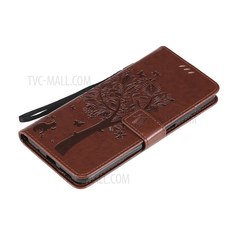 Imprint Cat Tree Full Protection PU Leather Wallet Phone Stand Case Cover with Strap for Motorola Moto G Power (2021) - Coffee-8