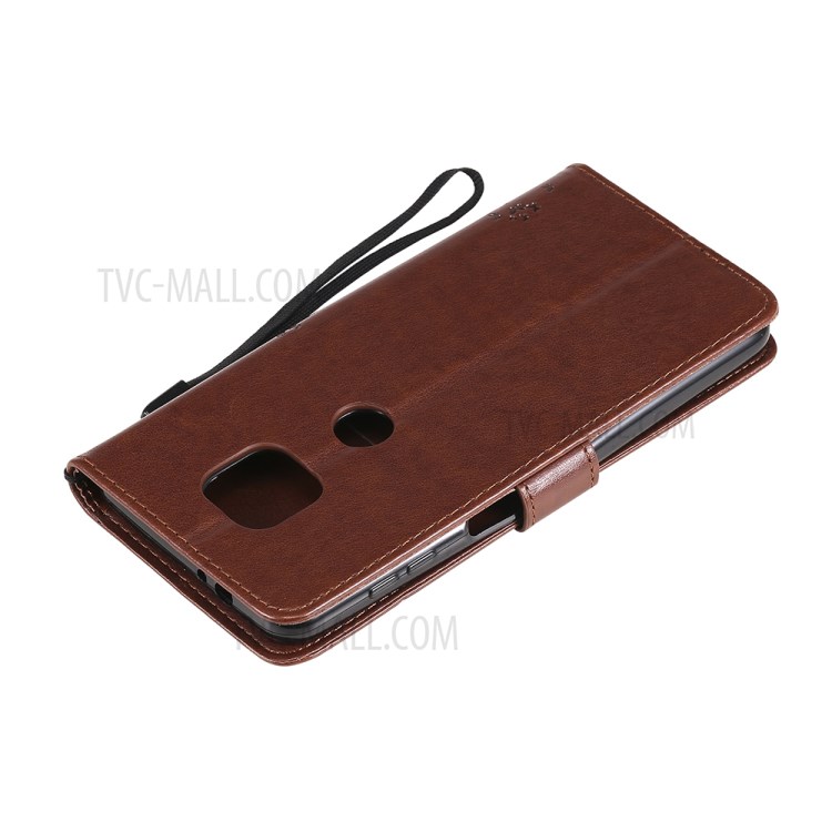 Imprint Cat Tree Full Protection PU Leather Wallet Phone Stand Case Cover with Strap for Motorola Moto G Power (2021) - Coffee-9
