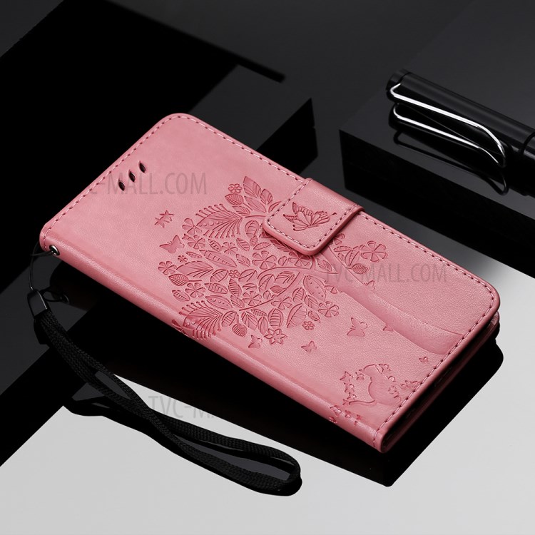 Imprint Cat Tree Full Protection PU Leather Wallet Phone Stand Case Cover with Strap for Motorola Moto G Power (2021) - Pink-10