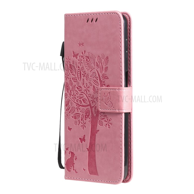 Imprint Cat Tree Full Protection PU Leather Wallet Phone Stand Case Cover with Strap for Motorola Moto G Power (2021) - Pink-2