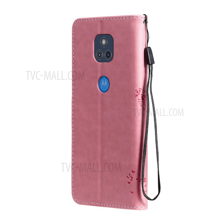 Imprint Cat Tree Full Protection PU Leather Wallet Phone Stand Case Cover with Strap for Motorola Moto G Power (2021) - Pink-3