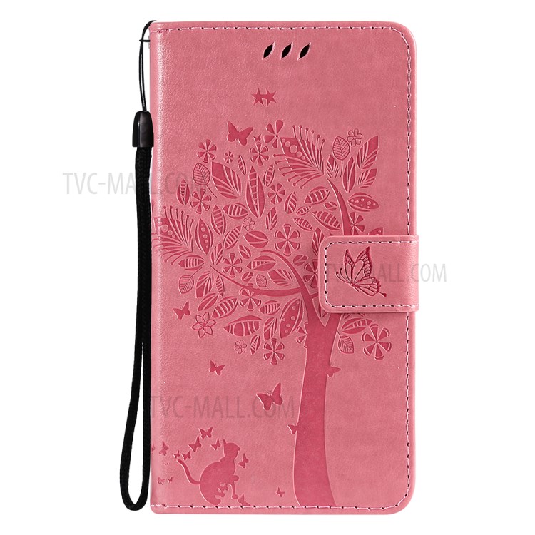 Imprint Cat Tree Full Protection PU Leather Wallet Phone Stand Case Cover with Strap for Motorola Moto G Power (2021) - Pink-6