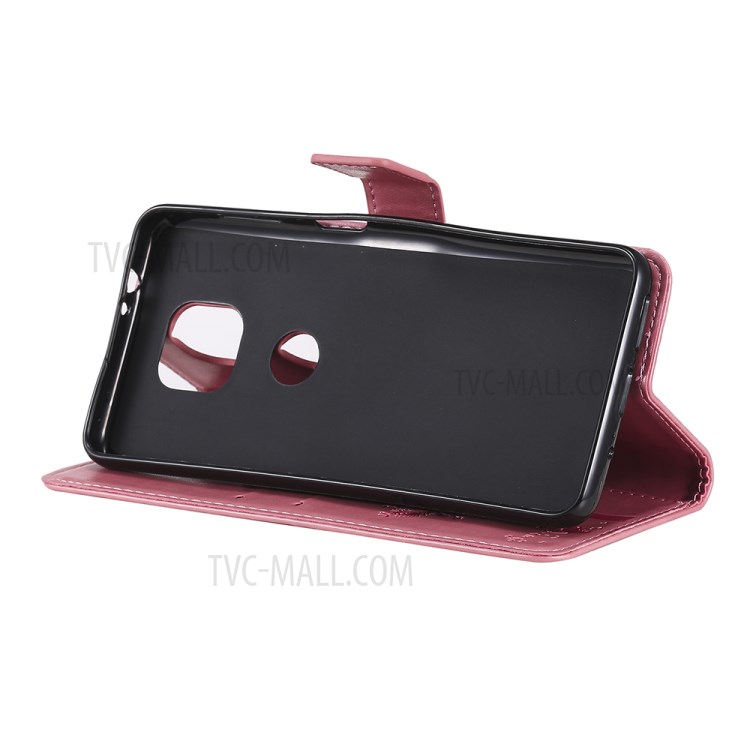 Imprint Cat Tree Full Protection PU Leather Wallet Phone Stand Case Cover with Strap for Motorola Moto G Power (2021) - Pink-7