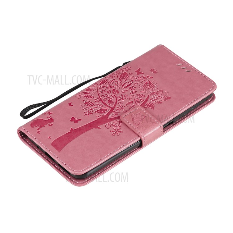 Imprint Cat Tree Full Protection PU Leather Wallet Phone Stand Case Cover with Strap for Motorola Moto G Power (2021) - Pink-8