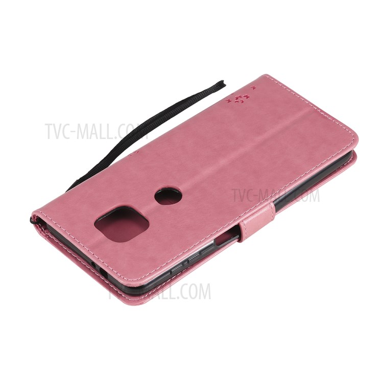Imprint Cat Tree Full Protection PU Leather Wallet Phone Stand Case Cover with Strap for Motorola Moto G Power (2021) - Pink-9