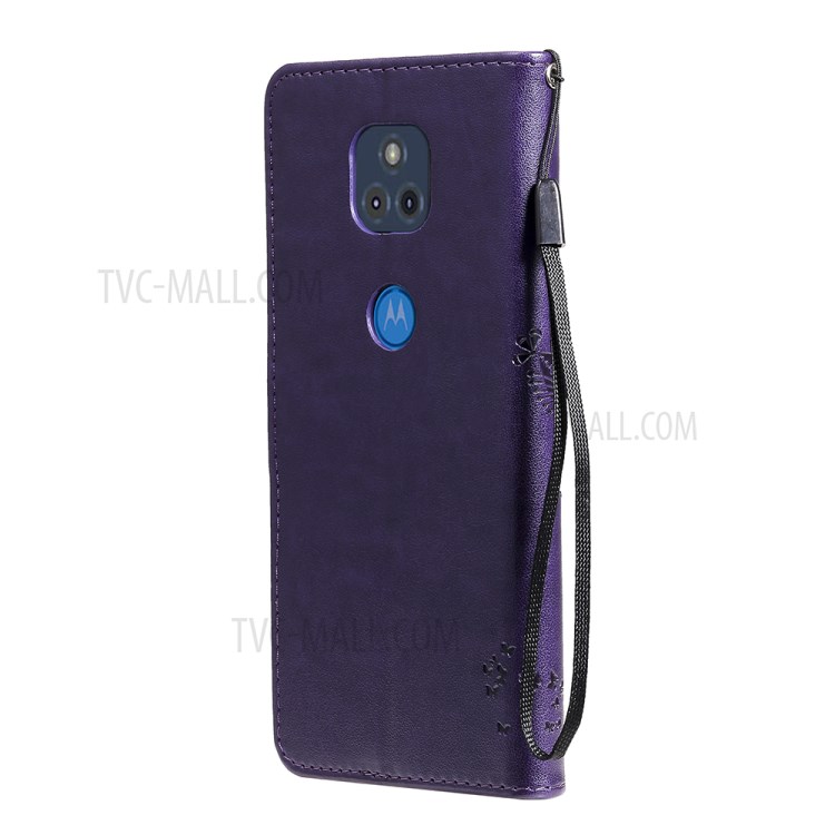 Imprint Cat Tree Full Protection PU Leather Wallet Phone Stand Case Cover with Strap for Motorola Moto G Power (2021) - Purple-3