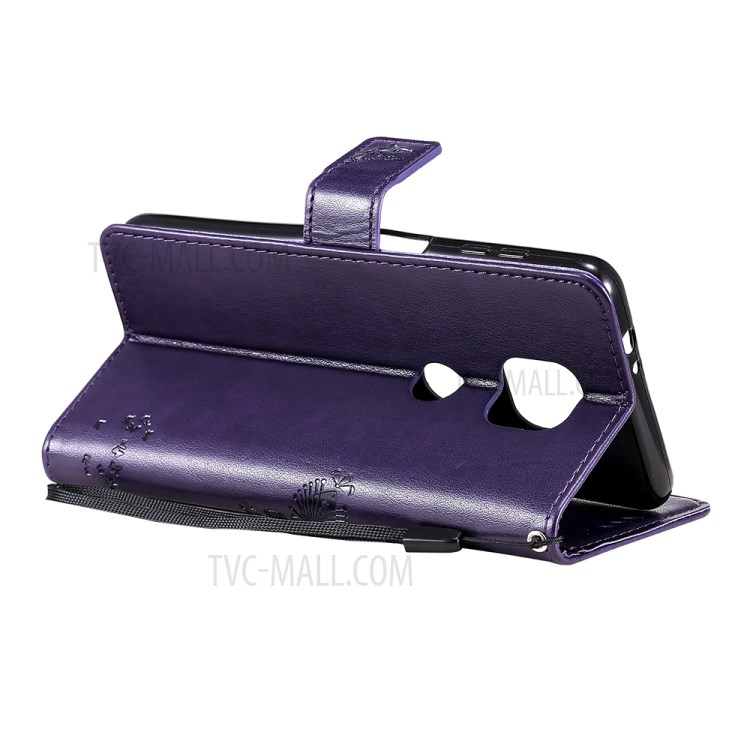 Imprint Cat Tree Full Protection PU Leather Wallet Phone Stand Case Cover with Strap for Motorola Moto G Power (2021) - Purple-4