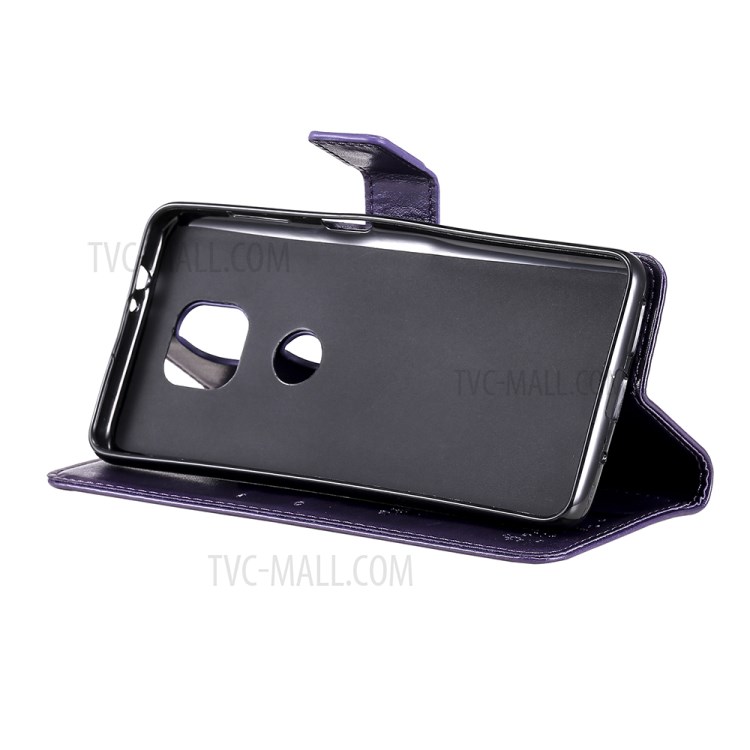 Imprint Cat Tree Full Protection PU Leather Wallet Phone Stand Case Cover with Strap for Motorola Moto G Power (2021) - Purple-7