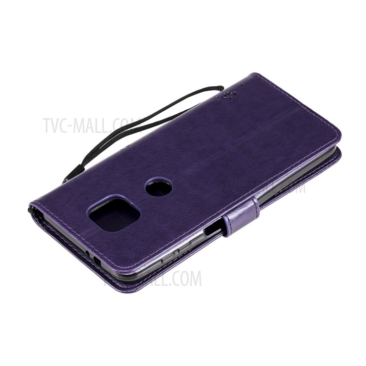 Imprint Cat Tree Full Protection PU Leather Wallet Phone Stand Case Cover with Strap for Motorola Moto G Power (2021) - Purple-9