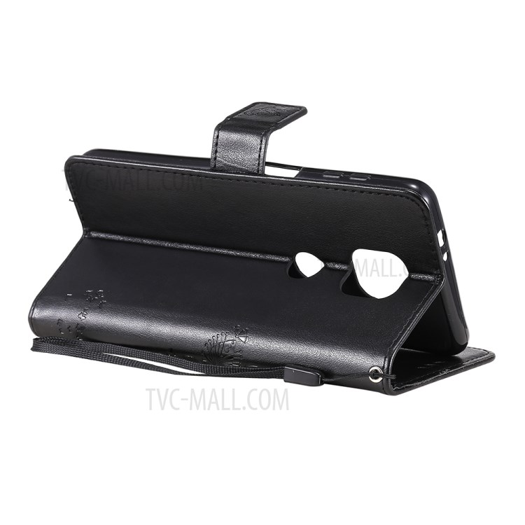 Imprint Cat Tree Full Protection PU Leather Wallet Phone Stand Case Cover with Strap for Motorola Moto G Power (2021) - Black-4