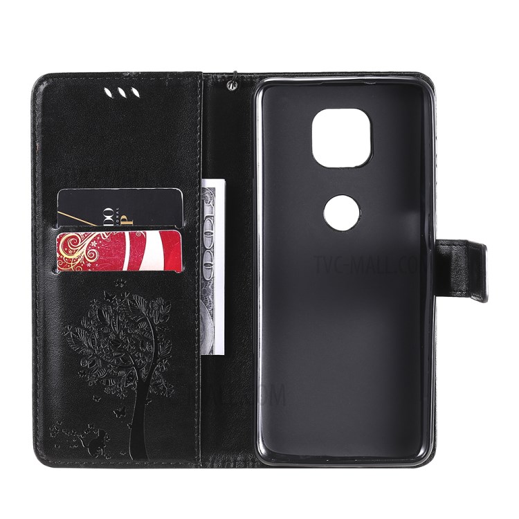 Imprint Cat Tree Full Protection PU Leather Wallet Phone Stand Case Cover with Strap for Motorola Moto G Power (2021) - Black-5