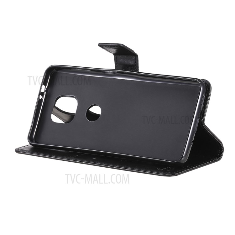 Imprint Cat Tree Full Protection PU Leather Wallet Phone Stand Case Cover with Strap for Motorola Moto G Power (2021) - Black-7