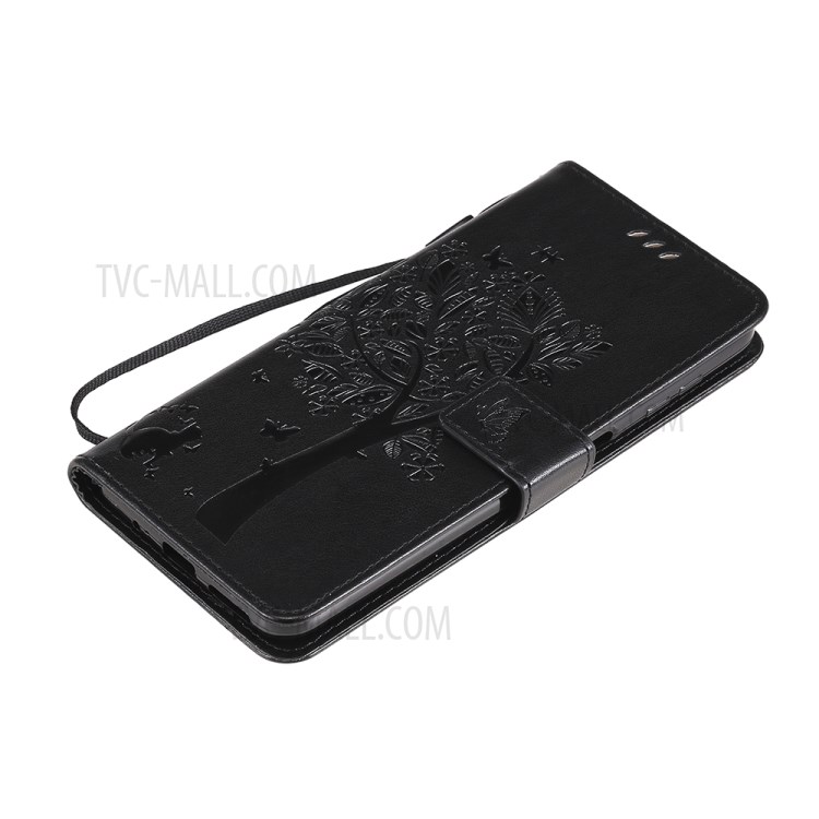 Imprint Cat Tree Full Protection PU Leather Wallet Phone Stand Case Cover with Strap for Motorola Moto G Power (2021) - Black-8