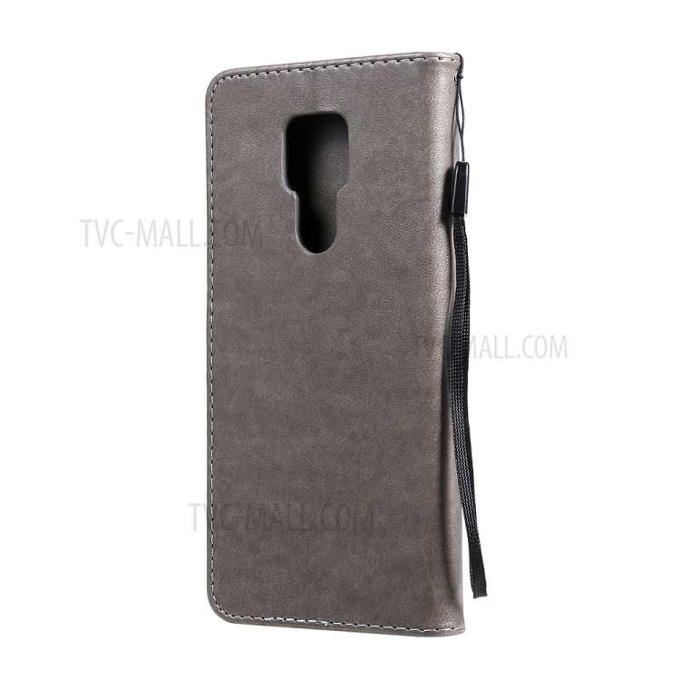 Cat and Bee Pattern Imprinting Wallet Stand Design Folio Flip Leather Case for Motorola Moto G Play (2021) - Grey-3