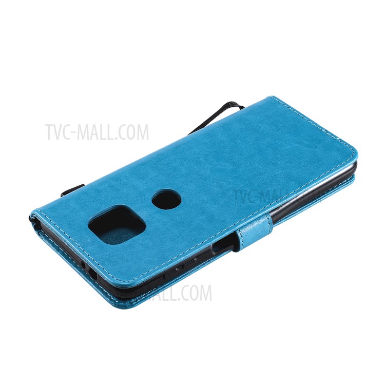 Cat and Bee Pattern Imprinting Folio Flip Wallet Leather Case with Stand for Motorola Moto G Power (2021) - Blue-10