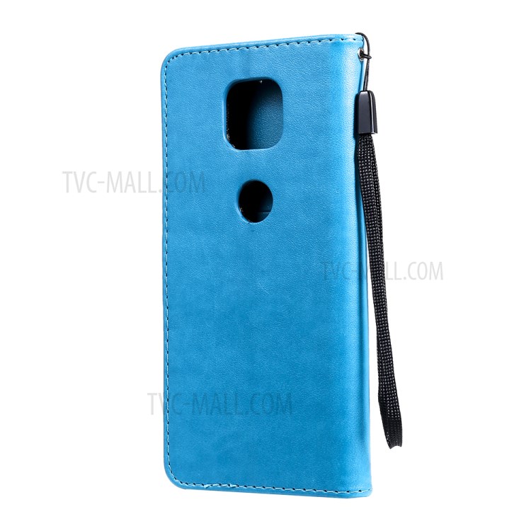 Cat and Bee Pattern Imprinting Folio Flip Wallet Leather Case with Stand for Motorola Moto G Power (2021) - Blue-3