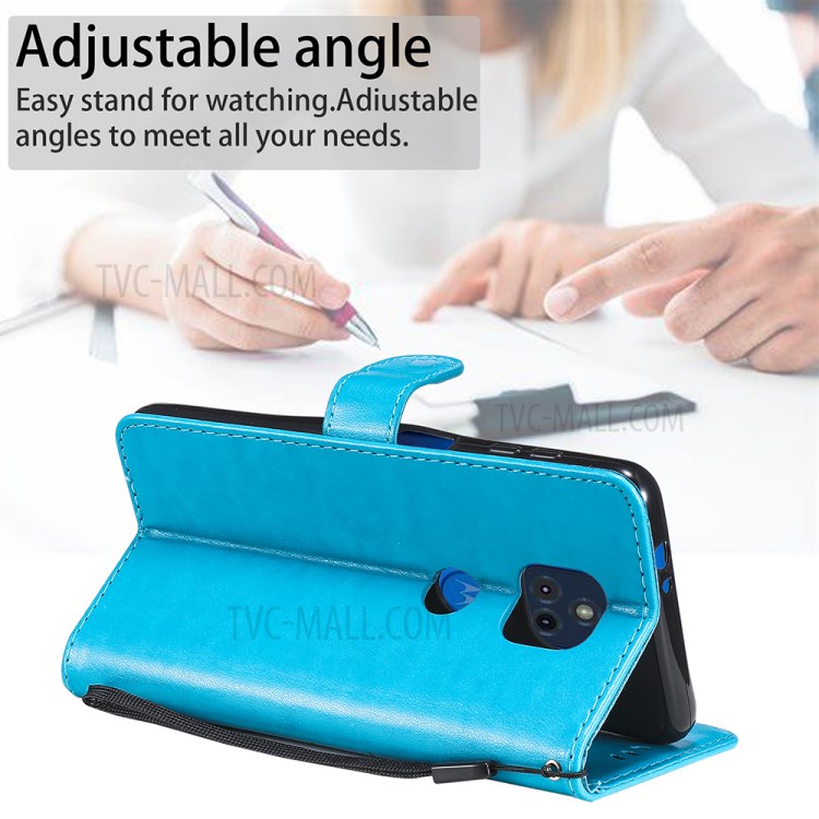Cat and Bee Pattern Imprinting Folio Flip Wallet Leather Case with Stand for Motorola Moto G Power (2021) - Blue-5