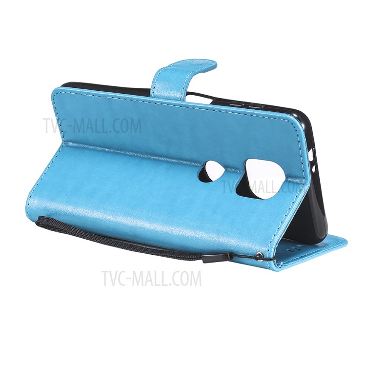 Cat and Bee Pattern Imprinting Folio Flip Wallet Leather Case with Stand for Motorola Moto G Power (2021) - Blue-7