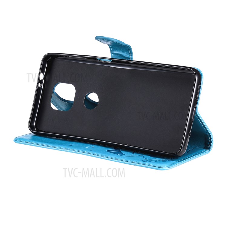 Cat and Bee Pattern Imprinting Folio Flip Wallet Leather Case with Stand for Motorola Moto G Power (2021) - Blue-8