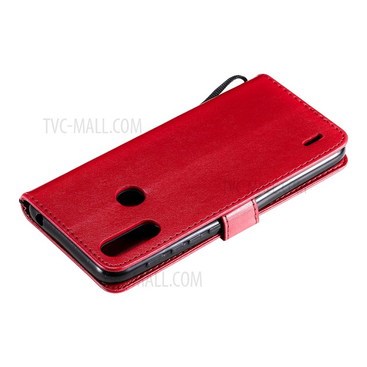 Cat and Bee Pattern Imprinting Folio Flip Wallet Stand Leather Case for Motorola Moto E7 Power - Red-10