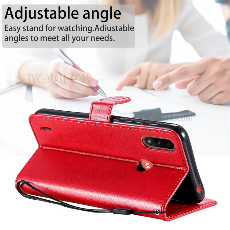 Cat and Bee Pattern Imprinting Folio Flip Wallet Stand Leather Case for Motorola Moto E7 Power - Red-5