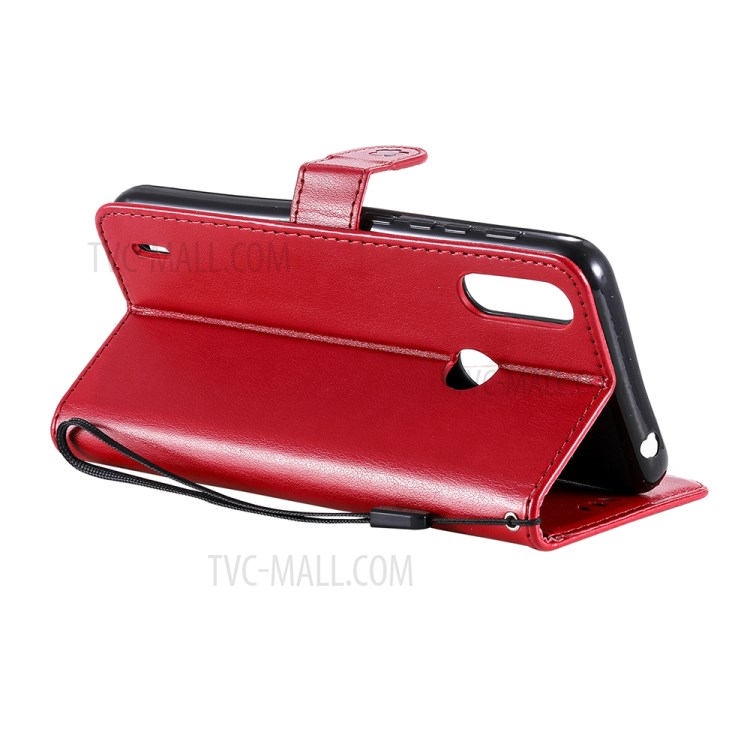 Cat and Bee Pattern Imprinting Folio Flip Wallet Stand Leather Case for Motorola Moto E7 Power - Red-7