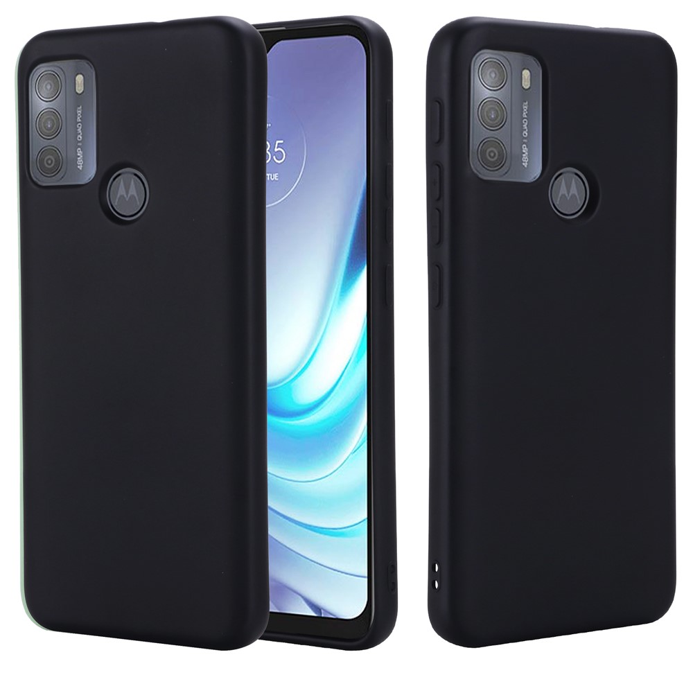 Multiple Color Liquid Silicone Phone Protective Shell with Strap for Motorola Moto G50 - Black-2