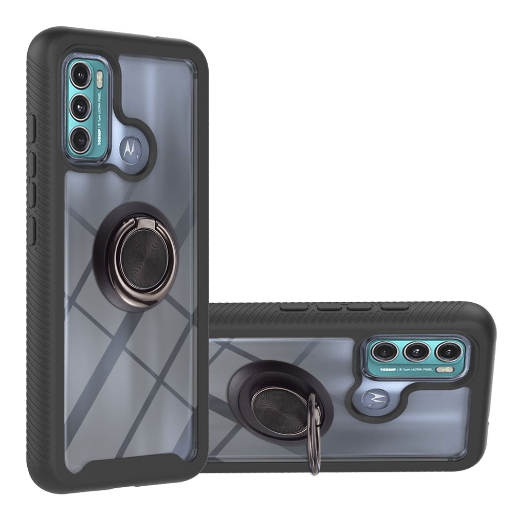 Well-Protected 3 in 1 TPU + PC Hybrid Phone Cover Case with Kickstand for Motorola Moto G60 - Black-1