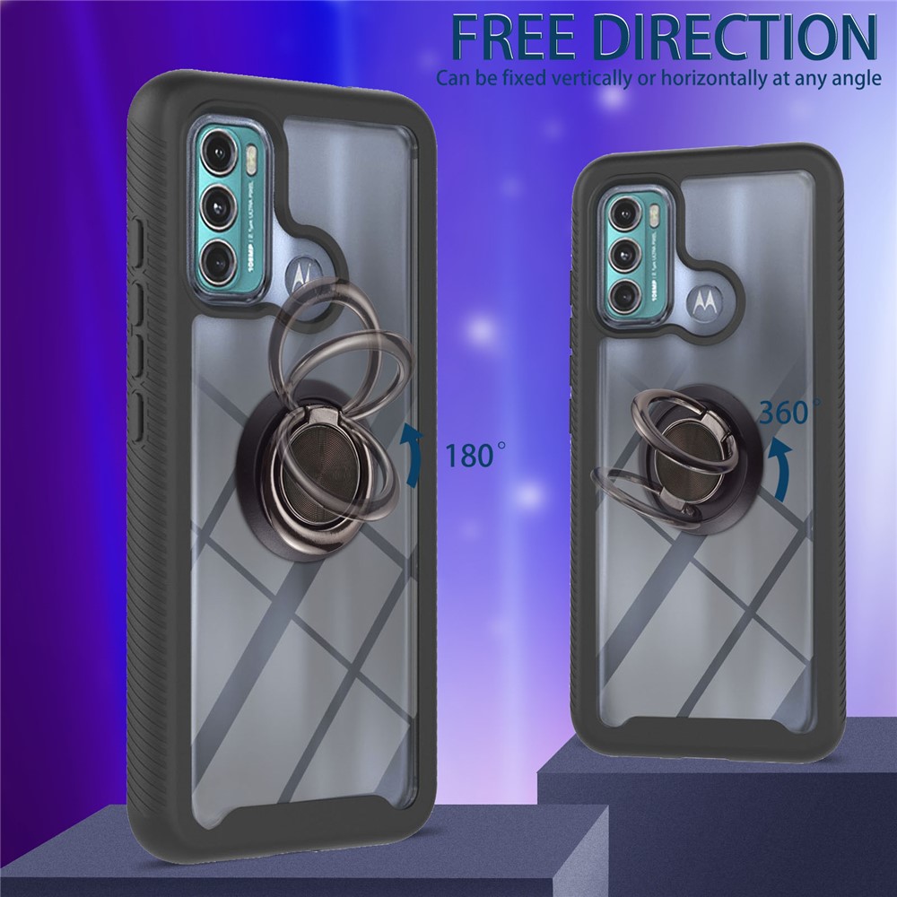Well-Protected 3 in 1 TPU + PC Hybrid Phone Cover Case with Kickstand for Motorola Moto G60 - Black-2