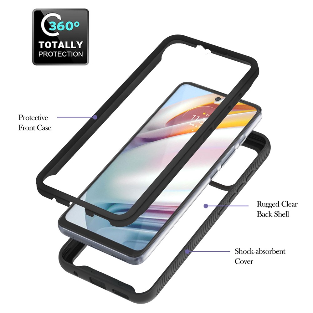 Well-Protected 3 in 1 TPU + PC Hybrid Phone Cover Case with Kickstand for Motorola Moto G60 - Black-4
