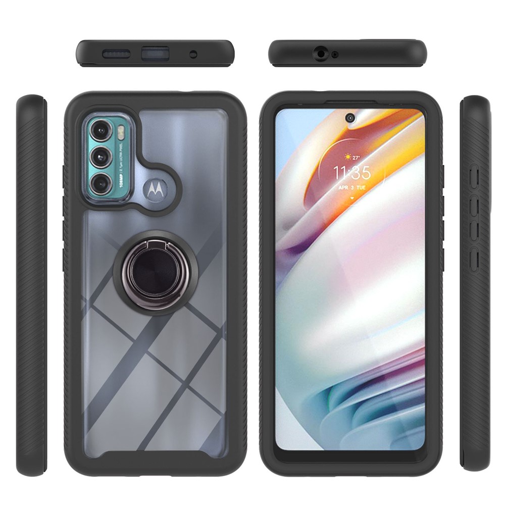 Well-Protected 3 in 1 TPU + PC Hybrid Phone Cover Case with Kickstand for Motorola Moto G60 - Black-5