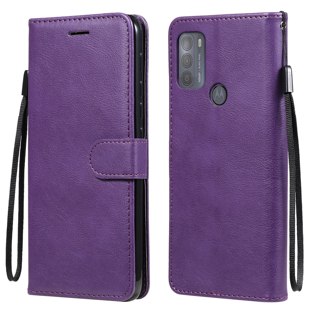 Wallet Stand Leather Phone Casing with Strap Casing for Motorola Moto G50 - Purple-1